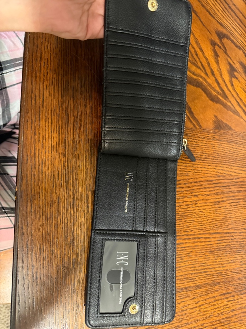 INC International Concepts Black Leather Trifold Card & Key Wallet